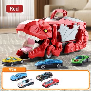 Dinosaur Truck Toys with 6PCS Alloy Car Tyrannosaurus Rex Transformed Transport Racing Car Toys for Kids