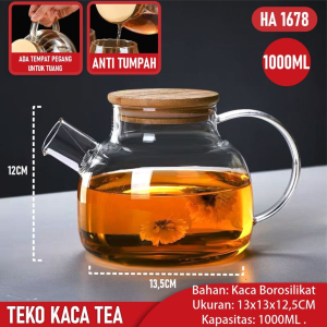 Teko Kaca Tea Pot Tahan Panas Tutup Kayu Infuser Pitcher Teapot Glass Borosilicate Bisa Untuk Masak