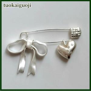 tuokaiguoji Y2K Sweet Bow Heart Beaded Brooch Stylish Lapel Pin Shirt Hat Decoration Collar Accessories