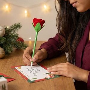 XGA38 Smooth Writing Rose Flower Ballpoint Pens Portable Design Valentines Day Valentines Day Rose Pen Creative Gift Decorative Stuffed Rose Pens Office Supplies
