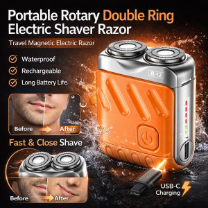Rotary Double Ring Electric Shaver Mens Electric Shaver Rotary Dual Ring Cordless Waterproof USB Charging Beard Trimmer Personal Grooming Shaving Tool