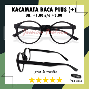 TERBARU Kacamata Rabun Dekat +1.00 +1.25 +1.50 +1.75 +2.00 +2.25 +2.50 +2.75 +3.00 Bentuk Oval Warna Bingkai Hitam Full Rim Lensa Bening Untuk Pria Wanita - FREE CASE
