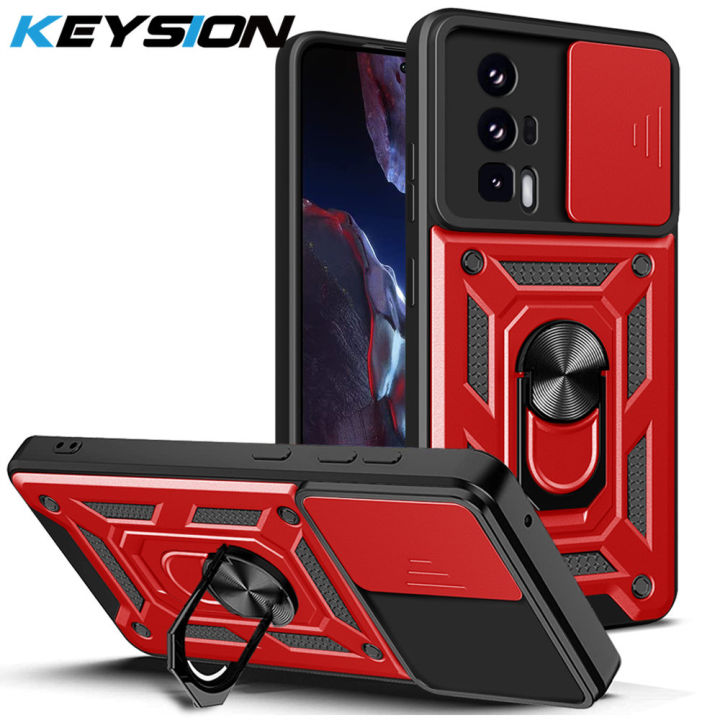 Keysion Shockproof Armor Case For Xiaomi Poco F5 Pro Slide Camera Lens Protection Ring Stand 9182