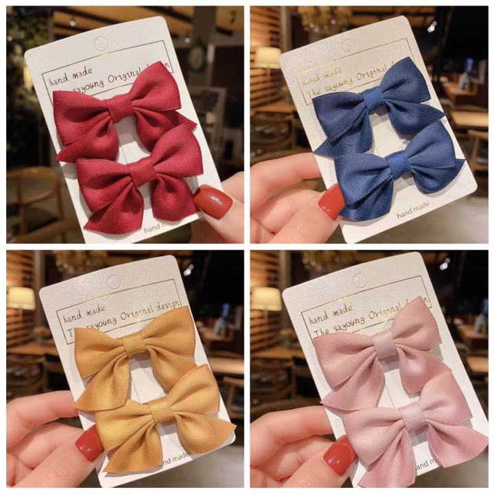 Korean Kids Girls Bow Hair Clip Set 2pcs/set Sweet Cute Ribbon