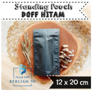 Plastik Standing Pouch Doff Hitam 12x20 cm Isi 50 Lembar / Plastik Kemasan Makanan Berdiri