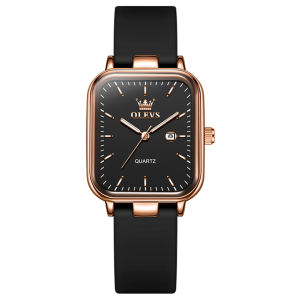 OLEVS 7089 Women Fashion Quartz Watch Gift Rubber Watchband Square-dial Wristwatch Calendar Luminous