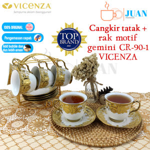 Vicenza tea set ceramic motif gemini / cangkir set + tatakan + rak / coffee cup and saucer CR90-1