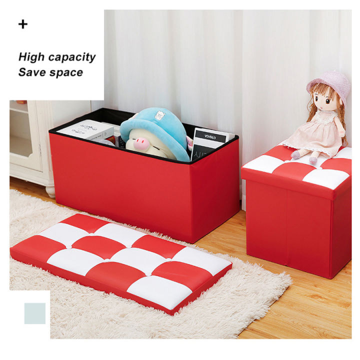 GREENMOON Ottoman Leather Foldable Storage Chair Storage Stool 76x38x38 Footrest Seat Versatile