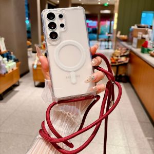 Crossbody Lanyard Strap Clear Acrylic For Magsafe Case For Samsung S26 S24 S24 S23 Plus Ultra Magnetic Wireless Charging Cover