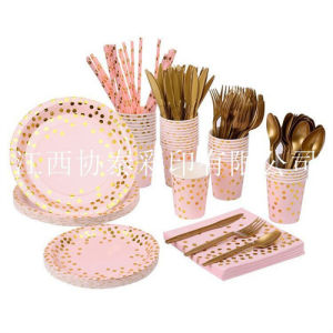 ถาดกระดาษทิ้งถ้วยกระดาษมีดส้อมช้อนฟางปาร์ตี้(10 แพ็ค)