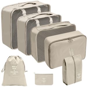 HENDO NEW Travel Luggage Organizers Cube Packing 7PCS arge Compression Nylon Travel Bag Shoe Bag Travel Essentials Bag