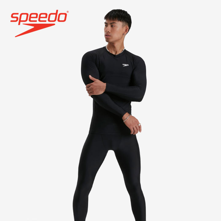 Speedo Men's Swimwear Essential Long Sleeve Rash Top Black 8