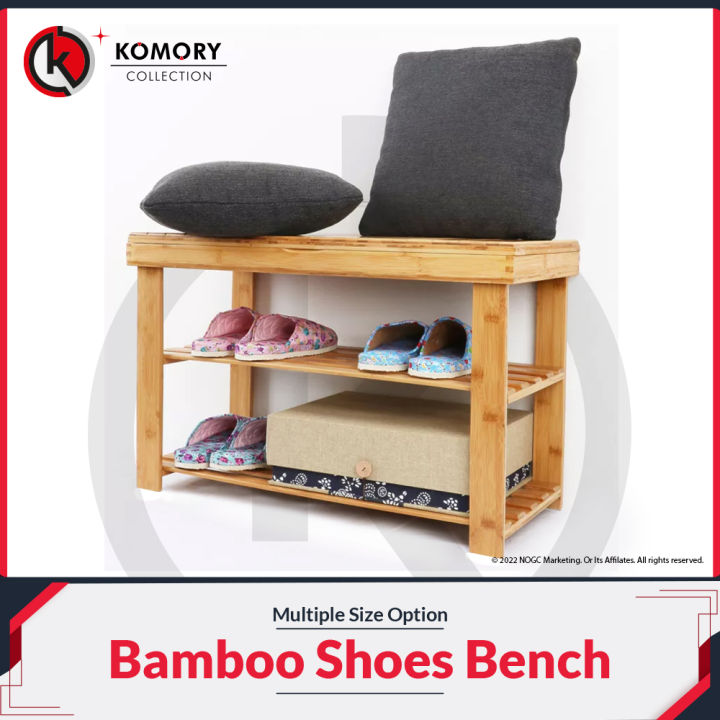 𝓚𝓞𝓜𝓞𝓡𝓨 Solid Bamboo Wood Shoes Changing Stool & Rack at Doorstep Rak ...