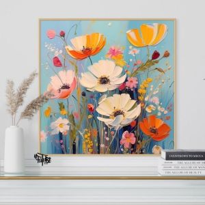 lukisan bunga cantik hiasan dinding minimalis plus frame FUTURE ART PAINTING