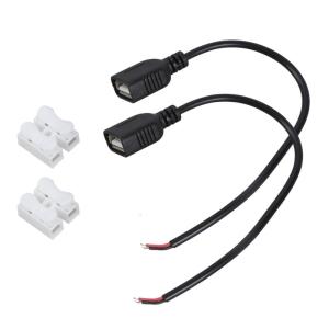 2 Piece USB Female To 2Pin Bare Wire Power Cord 5V Power Supply Cable With Connectors For Low Voltaged Devices DIY Use