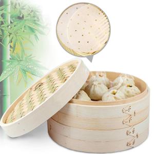 2pcs/Set 4 6 8 Bamboo Steamer Chinese Dim Sum Basket Rice Pasta Cooker Set with Lid