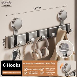 [SG Seller]Space aluminum foldable coat hook kitchen towel rack suction cup invisible coat hook shelf