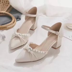 [Free Shipping] Shoe Brand 2025 Spring New Style Shallow Pointed Toe High Heel Chunky Heel Closed-Toe Sandals