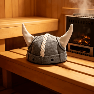 CUBBY Funny Viking Horn Sauna Hat Nordic with Unique Horn Design Wool Heat Insulation Steam Cap Durable Head Ornament Bull Horn Headgear