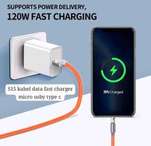 Kabel Charger Super Fast Charging 120W Tipe C Warna Orange dengan Zinc Alloy Connector untuk Ponsel