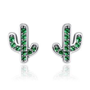 BAMOER Free Shpping 925 Sterling Silver 2 Color Dazzling Cactus Crystal Stud Earrings for Women Authentic Silver Jewelry Bijoux SCE097