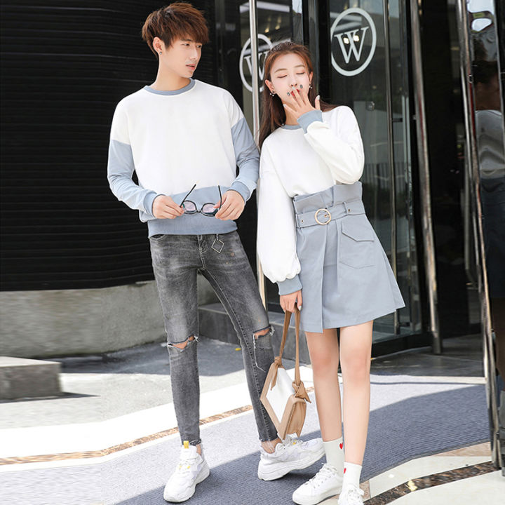 Couple T Men Women Matching Long Sleeve Gray Fake Two-Piece Belt Dress |  Lazada Singapore