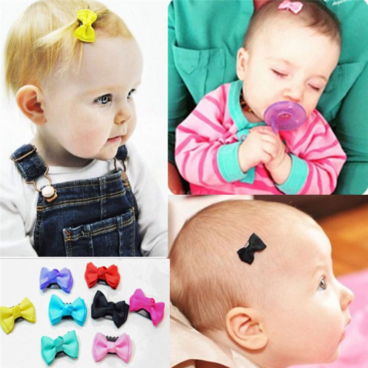 10PCS Cute Baby Girl's Mixed Colors Ribbon Hair Bow Mini Latch Clips