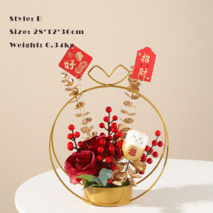 Vision Chinese New Year Decor ดอกไม้เทศกาลฤดูใบไม้ผลิตั้งโต๊ะดอกไม้ประดิษฐ์ห้องนั่งเล่นดอกไม้สีแดงผลไม้ฮอลลี่สำหรับตกแต่งงานแต่งงานดอกไม้ประดับบ้านของขวัญ