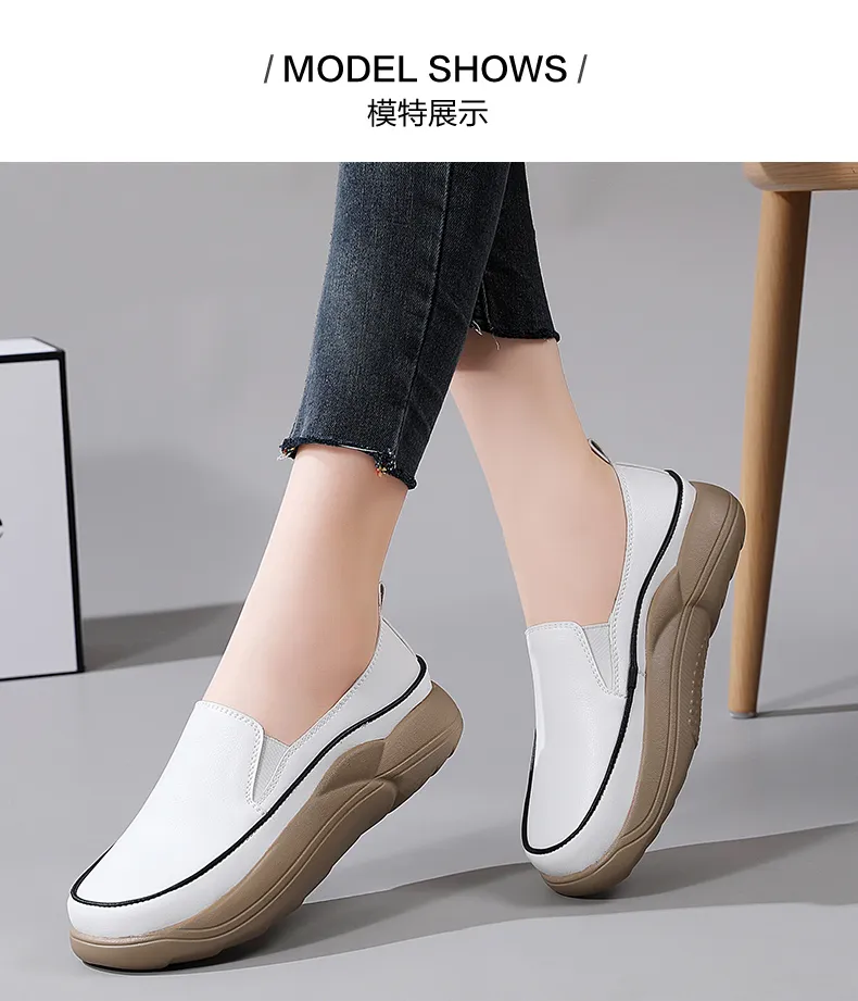 VIWANA White Sneakers Shoes For Women Korean Style Genuine Leather
