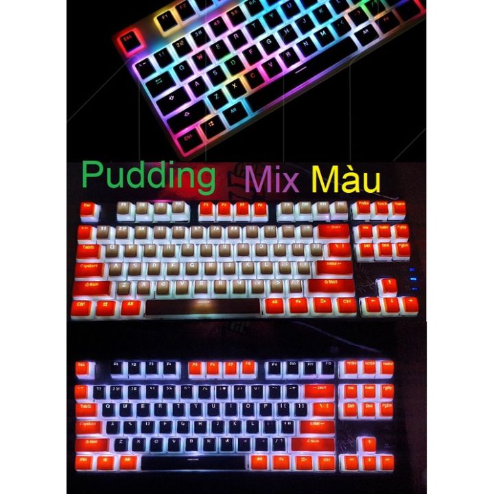 Keycap PBT 3D pudding mix màu xuyên led- bộ nút bàn phím cơ | Lazada.vn