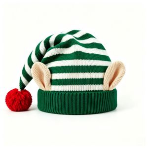 GAOSU Soft Warm Christmas Striped Elf Hat Thick With Elf Ear Christmas Pointed Hat Funny Ear Protection Cosplay Hat Christmas