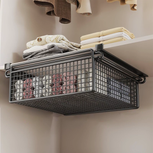 Under Shelf Storage Basket Multifunction Bedroom Storage Solution Metal Clothing Pull Out Basket Hanging Pullout Drawer