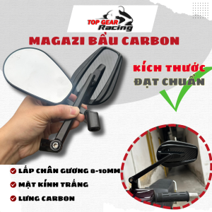 Gương Magazi Bầu Vân Carbon Mặt Kính Trắng Lắp Được Cả Trái Và Phải