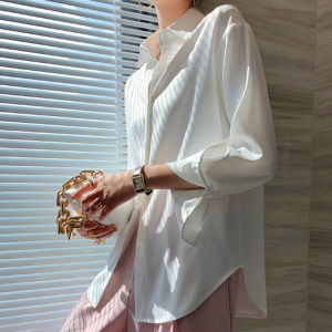 (COD)Alisa.Sonya Classic Office Women Shirts Elegant Blouse Satin Long Sleeves Fashion Button Up Lapel Collar Loose Fit Top Silky Blouse For Women