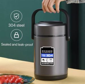 [LOCAL SELLER]  304 stainless steel vacuum insulated food jar double layer food carrier lunch box with handle 1.6L large capacity insulation food storage leak-proof school office