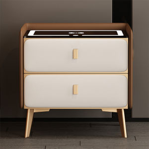 Tủ đầu giường thông minh 2 tầng 5 chức năng: khóa vân tay sạc không dây loa bluetooth đèn Led 3 màu sạc USB