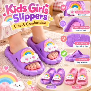 AILEBE Kids Slippers For Baby Cute 3D Print Pattern Soft Sole Non-Slip PVC Lightweight Waterproof Easy Clean Comfortable Easy Slip To Wear On Indoor Home Bedroom Bathroom