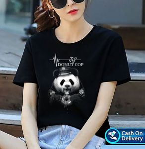 ONE7 FASHION  | DONUT COP FEMALE  / Kaos distro wanita / Atasan wanita / Kaos viral / Kaos distro wanita keren lengan pendek/ T-Shirt wanita Kasual / Kaos cewek termurah /  baju kaos cewek hitam/ kaos Oblong hitam wanita dewasa/ Baju Oblong wanita keren
