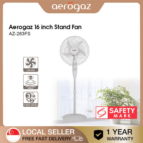 Aerogaz AZ-263FS 16 inch Stand Fan 5 Blade Three speed Adjustable angle ...