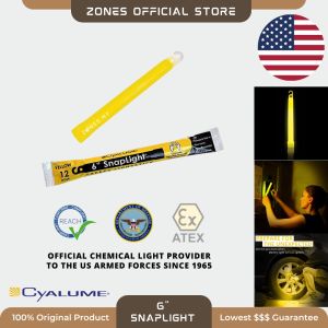 YELLOW | USA Cyalume 6" SnapLight Glow Light Sticks | 12 Hours Long Lasting | House Electricity Failure Power Outage | No Batteries Emergency Lighting
