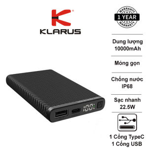 Pin sạc dự phòng siêu nhẹ KLARUS K5 dung lượng 10.000mAh làm từ sợi carbon chống nước IP68