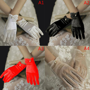 YAFEN Women Wedding Bridal Short Gloves Satin Full Finger Wrist Length Party Gloves