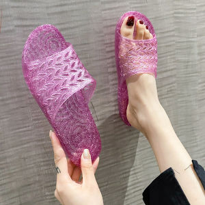 Free Shipping Trendy Flat Plastic Sandals Crystal-Style WomenS Summer Sandals Versatile For Outdoor Wear Transparent And Non-Slip Jelly-Style Casual Sandals
