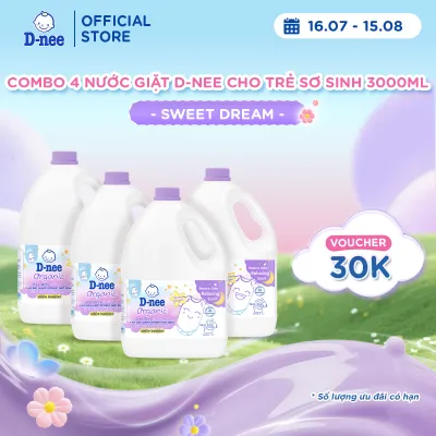 Combo 4 Nước giặt quần áo em bé D-nee 3000 ML - Dnee Sweet Dream (Smile Booster Series)