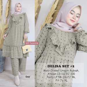 SETELAN TUNIK WANITA DEWASA MOTIF POLKADOT LENGAN PANJANG KULOT PANJANG SELETING DEPAN BUSUI DELISA TERLARIS TERBARU KEKINIAN BAHAN IMPORT MATT Air FLOW CERINGKEL URAGIRI