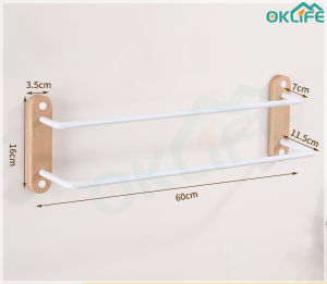 [OKLIFE. SG]Solid Wood Toilet Bath Towel Rack Foldable Towel Bar Bathroom Accessories Set Punch Free Log Style Towel