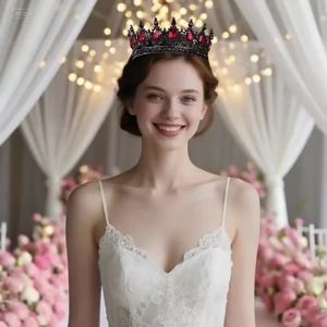 Vương miện đội đầu tròn nguyên khối phong cách Baroque phụ kiện tóc vương miện hợp kim hình tròn kiểu châu Âu dùng cho cô dâu váy cưới sinh nhật lễ trưởng thành.