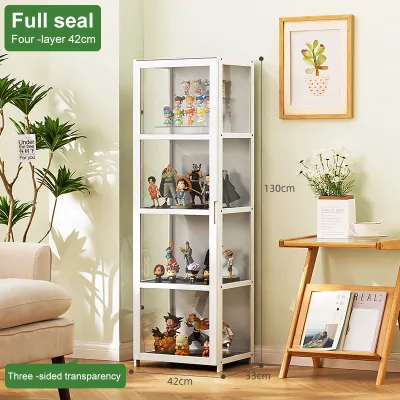 Double Door Display Cabinet Three Sided Transparent Multi-Layer Large Capacity Removable Shelves Strong Load Bearing Capacity