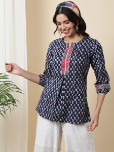 DEBAYU Cotton Short Kurti Ethnic Printed Top only Size S Malaysia [TP]