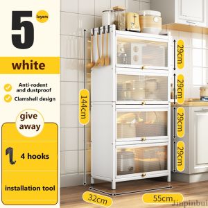 🔥Ready Stock🔥Cabinets with doors kitchen racks floor-to-ceiling multi-layer cupboards microwave ovens storage shelves Storage rack